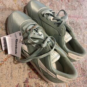 Reebok Mint Green and White Classic Sneakers